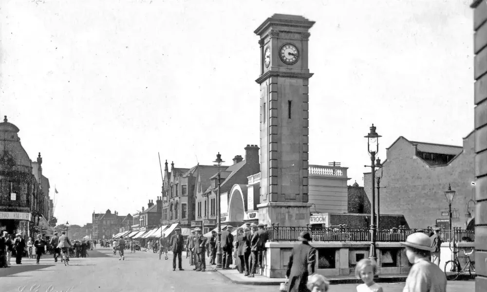 Goole Clock Tower in black and white from the mid 1900s